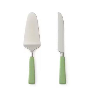 Ensemble couteau et spatule à gâteau en métal à manche bleu, outil de découpe moderne pour mariage, durable et fait main - Product Image 4