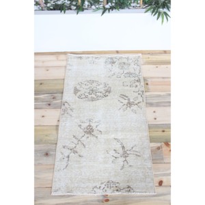 Tapis vintage 2,1 x 3,8 pieds, petit tapis turc, tapis en laine vert et marron à motifs floraux - Product Image 1
