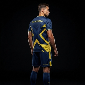 Ensemble de maillots de football pour hommes MA-ATTIERA, bleu marine et jaune, motif X, polyester respirant, vêtements d'équipe, uniformes pour adultes, OEM - Product Image 3