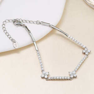 In Stock GRA <b>Iced</b> <b>Out</b> Moissanite Four Leaf Clover Bracelet 925 Sterling Silver Adjustable Bamboo Tennis <b>Chain</b> Women Jewelry - Product Image 2