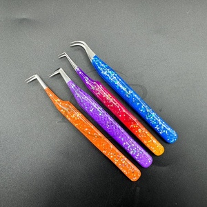 Pinzas para pestañas personalizadas de acero sostenible para botas delgadas de 45 y 90 grados con curva brillante probadas a mano, pinzas para pestañas con punta sin fibra - Product Image 1