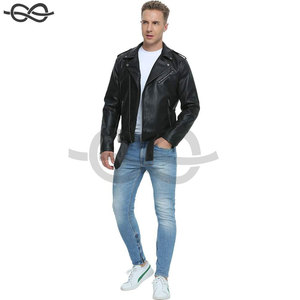 Blouson aviateur élégant en similicuir pour homme avec ceinture zippée Manteau de motard coupe ajustée pour la moto d'hiver Pièce unique incluse - Product Image 4