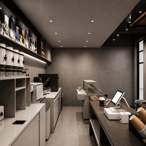 <span class=keywords><strong>Comptoir</strong></span> de bar pour salon de thé avec vitrine à pâtisserie, réfrigérateur à boissons, mobilier de café gris clé en main pour nouvelle installation de magasin - Product Image 6