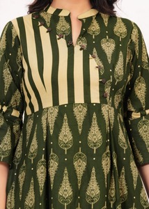 Anarkali kurta ชุดเดรสผ้าฝ้ายพิมพ์ลาย, ชุดกระโปรงยาวถึงเข่าชุดเดรสพื้นเมืองสำหรับผู้หญิงชุดอินเดีย - Product Image 3