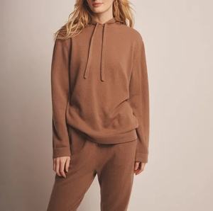 เสื้อฮู้ดผ้าฝ้าย100% สำหรับผู้หญิงเสื้อสเวตเตอร์ถักสีพื้นลำลองมีซับในด้านหน้ามีโลโก้ XS ถึง L ขนาด - Product Image 2