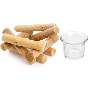 Bougeoir en bois fait à la main avec pot en verre vide pour la décoration de table de mariage à domicile au taux de vrac par le fournisseur indien - Product Image 2