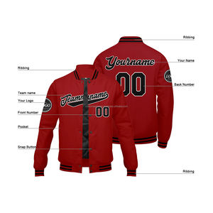 Chaqueta universitaria Letterman ajustada personalizada, Mangas de lana, cuerpo de lana, cuello levantado, decoración bordada, colocación frontal - Product Image 4