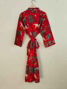 Robe kimono en coton à imprimé floral à manches courtes et col en V pour femmes - Mode décontractée de luxe, design classique d'art et d'artisanat - Product Image 6