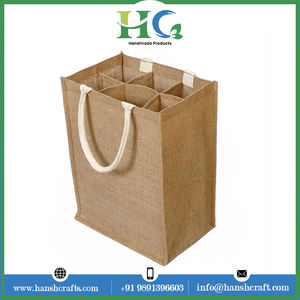 Sac fourre-tout en tissu de jute biologique de taille moyenne de haute qualité Mini sacs à bouteille de vin avec logo personnalisé Prix de gros à partir de toile indienne - Product Image 2