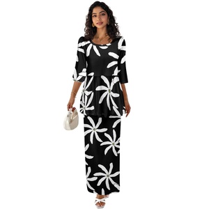 Abiti personalizzati di moda hawaiana a collo quadrato a metà manica stampati su richiesta da donna con stampa Hawaii Tiare comodo abito a due pezzi - Product Image 4