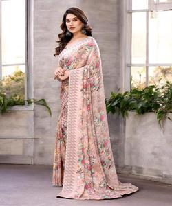 Saree en mousseline de coton à bas prix pour femme avec travail imprimé fantaisie Design moderne Look élégant pour la fête de mariage/Sari/Shari - Product Image 5