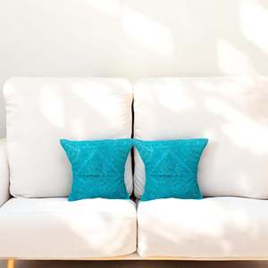 Turquoise <b>Blue</b> 16x16 Cotton Cushion Covers Mirror Work Decorative Throw Pillow Accent Pillows for Home Handmade <b>Sofa</b> <b>Bed</b> Set - Product Image 6