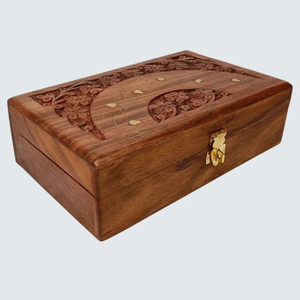 Boîte à bijoux en bois d'acacia de qualité supérieure, entièrement sculptée à la main, écologique, avec outils en acier inoxydable, style bohème, grande taille, boîte de rangement - Product Image 3