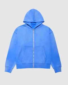 Sudadera con capucha de calle de gran tamaño de alta calidad, algodón azul cielo, Terry francés, lavado ácido, cremallera, Sudadera con capucha Vintage OEM - Product Image 5