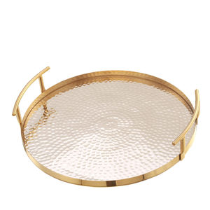 Lot de 2 formes rondes en métal robuste, fini argent brillant, design unique, gravé avec poignée pour plateau de service - Product Image 6