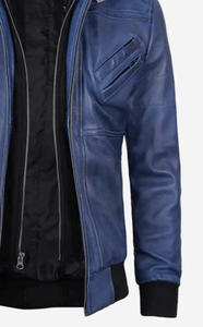 Veste en cuir pour homme, cuir ciré bleu, veste bomber, 2025 - Product Image 4