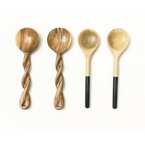 ไม้อะคาเซียชุดช้อนส้อมตักสลัดช้อนส้อมที่จับเป็นจุดทำจากเรซินเครื่องครัวเครื่องใช้บนโต๊ะอาหารเสิร์ฟขนาดเล็กขนาดใหญ่ - Product Image 2