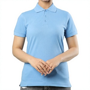 Camisas de Golf Formales para Mujer al por Mayor de MANGOES FASHION - 100% Algodón Transpirable, Color Azul Cielo, Estampado en Serigrafía, Manga Corta - Product Image 1