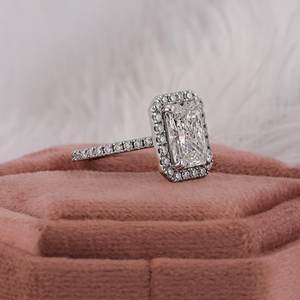 Radiant Cut Eco-Friendly Lab Grown Diamond Accent <b>Ring</b> 4 Claw Prong <b>Set</b> CVD Wedding <b>Ring</b> for Her Trendy Halo <b>Ring</b> - Product Image 3