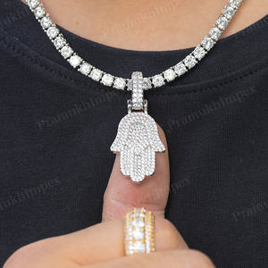 Factory Direct 925 Silver Yellow Gold Plated <b>Hamsa</b> <b>Hand</b> Pendant Moissanite Jewelry Collection for Party Elegant and Stylish - Product Image 3