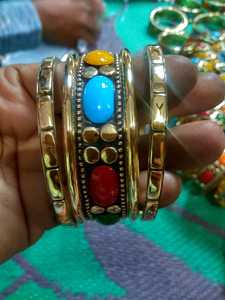 Custom Made Brass Bangle Set Multi <b>Colour</b> Agate Inlay Bezel Setting Cuff Bracelet Other Plating Women's Vintage Ethnic Statement - Product Image 5