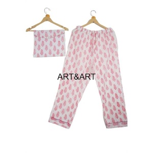 Conjunto de Pijama de Algodón 100% Indio para Mujer, Cintura Elástica, Elegante, Estampado Floral Digital, Transpirable, Suave, Estilo Casual para el Mercado - Product Image 3