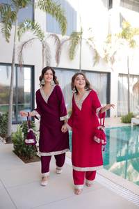 Conjunto de Salwar Moderno de Terciopelo Borgoña para Mujer con Trabajo de Gota Plateada, Ropa de Fiesta, Traje Étnico Indio para Fiestas - Product Image 3