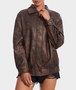 Veste surdimensionnée en faux cuir à manches longues pour femmes pour l'hiver manteau de motard de moto à la mode pour les voyages et les tenues décontractées - Product Image 1