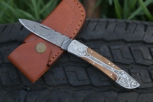 Handmade Industrial Grade Stainless Damascus Steel Folding <b>Knife</b> Pocket EDC Custom Handle 58HRC Drop Point Custom Logo 3-Year - Product Image 5