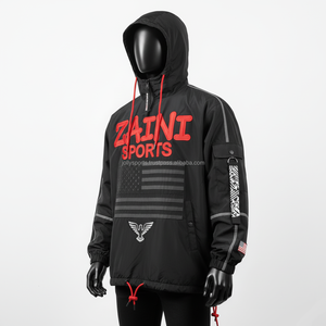 Chaqueta cortavientos de poliéster de alta calidad con logotipo personalizado bordado y chaqueta cortavientos con detalle de manga reflectante para hombre - Product Image 3