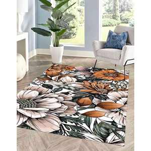 Tapis imprimé aux couleurs dégradées : motif de fleurs botaniques modernes pour la décoration de la maison, tapis en velours - Product Image 1