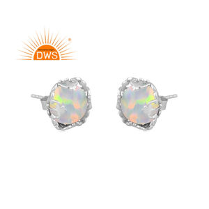 Pendiente de tuerca de piedras preciosas de ópalo verde blanco sintético de Plata de Ley 925 de la mejor calidad, joyería personalizada para mujer, regalo para ella - Product Image 2