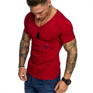 เสื้อยืดผู้ชาย,เสื้อยืดลำลองแฟชั่นใหม่สีพื้นคอวีเสื้อกีฬาฟิตเนส - Product Image 4
