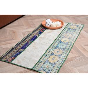 Alfombra Vintage de 1.8x3.6 pies, Alfombra Turca, Alfombra Azul con Diseño Floral de Lana - Product Image 1