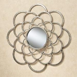 Art mural de fleur en métal de qualité supérieure avec miroir rond chambre salon bureau Sculpture décorative murale - Product Image 1