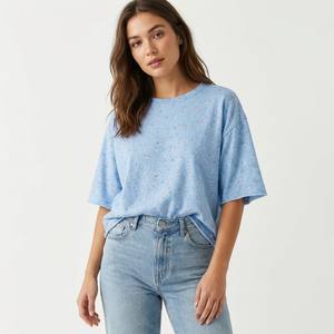 Sudadera informal de mujer con cuello redondo grande y manga 3/4 con estampado floral 70% algodón Primavera - Product Image 1