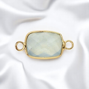 925 argent Sterling à facettes Rectangle aigue-marine lunette réglage deux boucles connecteur pour bijoux fins pendentifs et breloques - Product Image 1