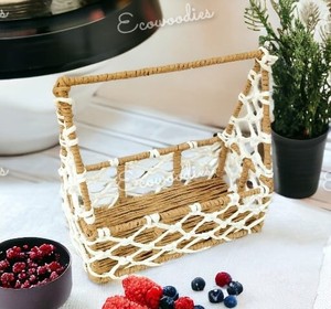 New Collection Rectangle Shape Storage Basket Durable <b>Wicker</b> Fancy Metal Design Woven Jute Fiber Organizer for Special Occasions - Product Image 2