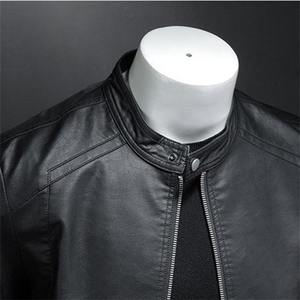Veste en cuir d'agneau véritable pour homme décontractée automne-hiver avec col montant en toile, logo frontal, coupe ajustée régulière, couleur personnalisée - Product Image 4