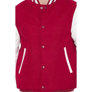 Veste en laine de cachemire 100% et manches en cuir de vache véritable Rose rouge et blanc - Product Image 2
