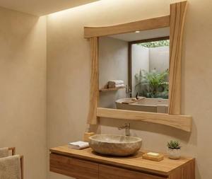 Handmade Solid Wood Art Deco Design Eco-Friendly Lightweight <b>Bathroom</b> Vanity <b>Mirror</b> with Wooden Frame at Best Price - Product Image 5