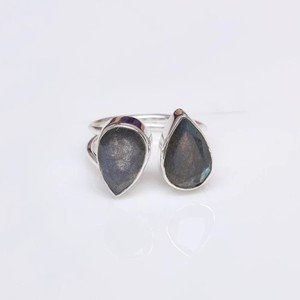 แหวนเหลี่ยมเพชรพลอยแลบราโดไรต์แข็ง925เงินสเตอลิงเครื่องประดับการหมั้นแต่งงานแบบคลาสสิกสำหรับปาร์ตี้การตั้งค่ากรอบเพชร - Product Image 1