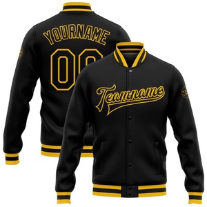 New design Women Men's Vintage Custom Black Black-Gold Bomber Full-Snap <b>Varsity</b> Letterman <b>Jacket</b> - Product Image 1