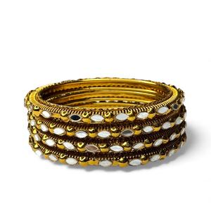 Gold Finish Premium Metal <b>Bangle</b> <b>Set</b> Emerald Cut Wedding Traditional Women's Jewelry Bulk Order Direct Factory - Product Image 2