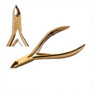 Pince à cuticules professionnelle pour ongles épais, en acier au carbone plaqué or, manche français, ressort simple, mâchoire de 4 mm - Product Image 1