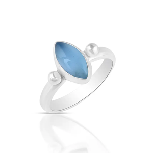 Belle marquise forme bleu calcédoine 925 bague en argent Sterling bijoux empilables faits à la main pour les femmes symbole religieux chrétien - Product Image 1