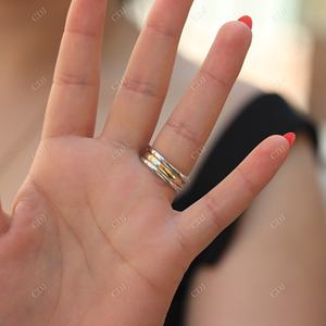 Alliance demi-éternité Moissanite en or massif 14 carats Bande assortie simple Ensemble de 3 pièces - Product Image 5