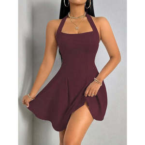 Robe courte en scuba à col halter et motif géométrique pour femme, 37557 - Bourgogne - Product Image 2