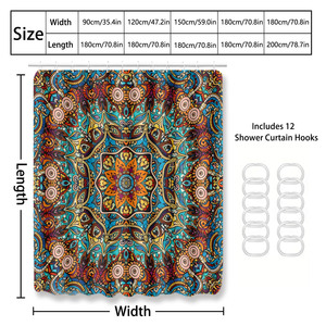 Rideau de douche imperméable personnalisé imprimé pour salle de bain, en polyester imperméable avec crochets - Product Image 4