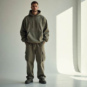 ชุดวอร์มสองชิ้นสำหรับผู้ชายชุดวอร์มทรงโอเวอร์ไซส์พร้อมกางเกงขากว้างชุดกางเกงขากว้างแบบออกแบบได้ตามต้องการ - Product Image 2